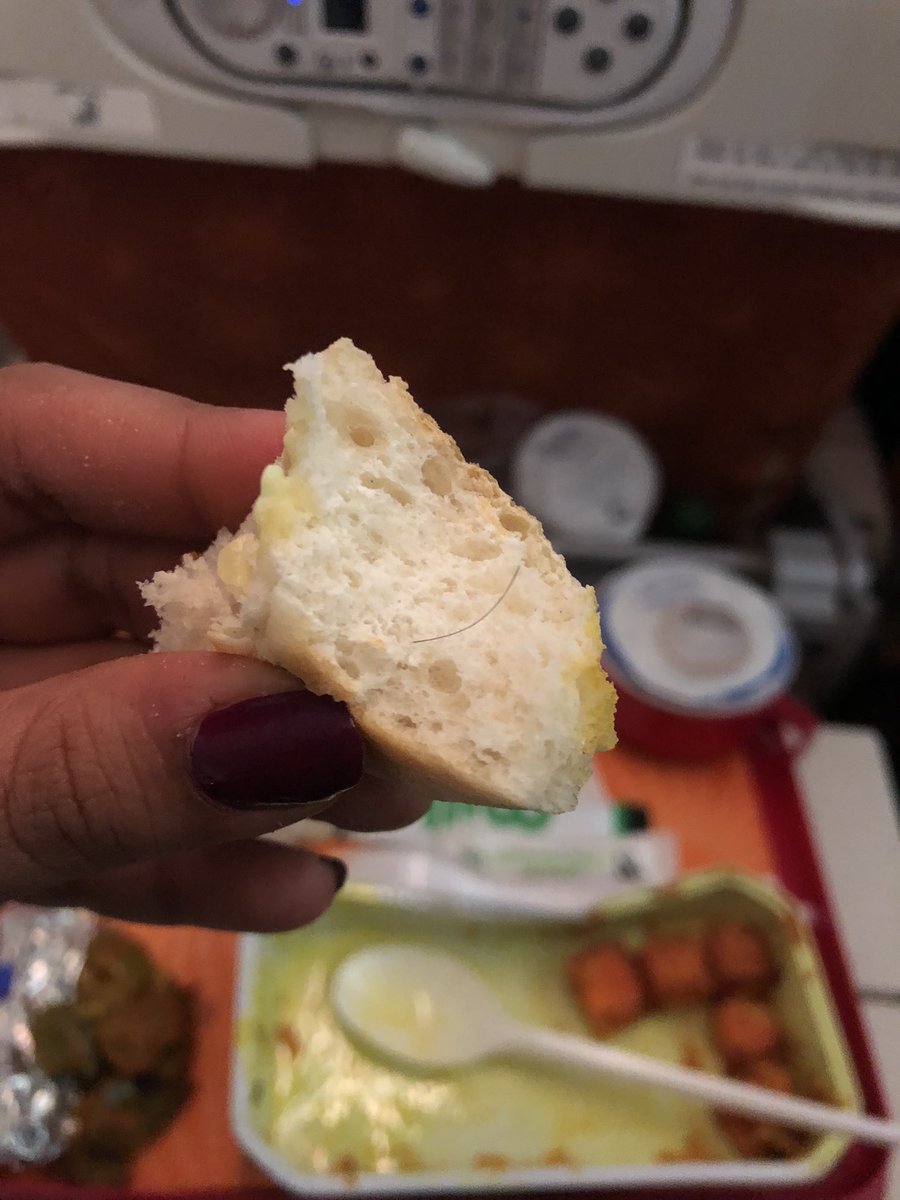 muskify8's tweet photo. @airindiain @TataCompanies 
From the worst flight experience I have every had. 
Found this hair in my food on my flight. It is unacceptable when we pay so much. Horrible aircraft, services and inconsiderate airport staff at UK airport who tend to bully customers. #airindia https://t.co/5jUOJDmQ8s