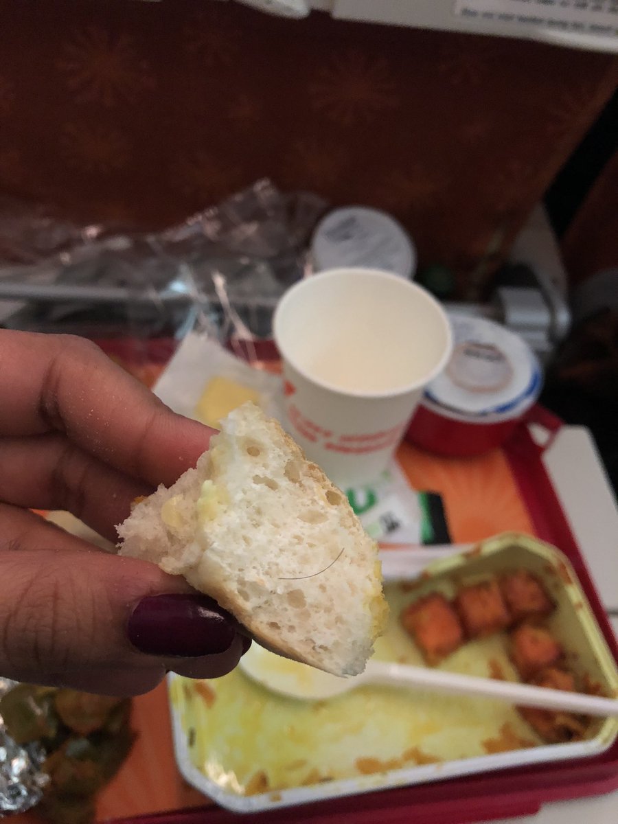 muskify8's tweet photo. @airindiain @TataCompanies 
From the worst flight experience I have every had. 
Found this hair in my food on my flight. It is unacceptable when we pay so much. Horrible aircraft, services and inconsiderate airport staff at UK airport who tend to bully customers. #airindia https://t.co/5jUOJDmQ8s