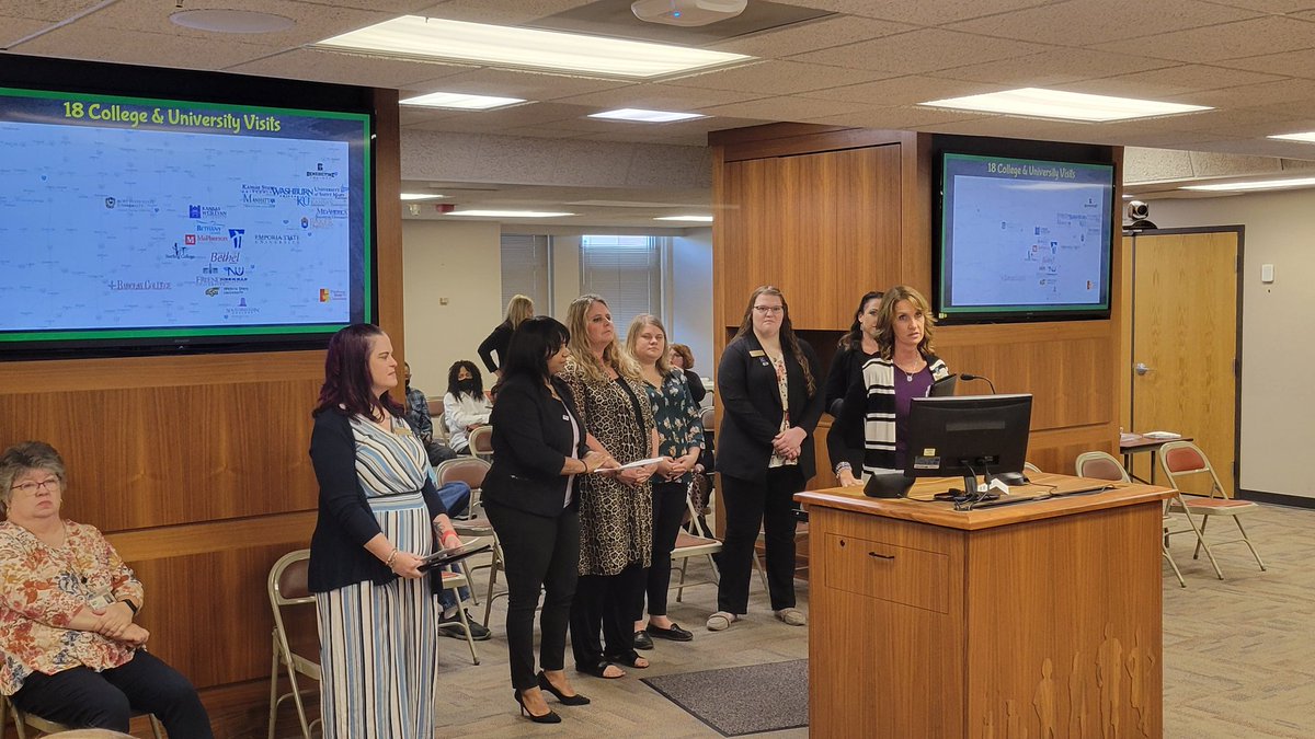 The 2022 Kansas Teacher of the Year Team visited and presented at 18 colleges across the state and toured 8 school districts. Their presentation was called, "Finding A Place and A Space For All Students in the World." They also presented at conferences and several other events.