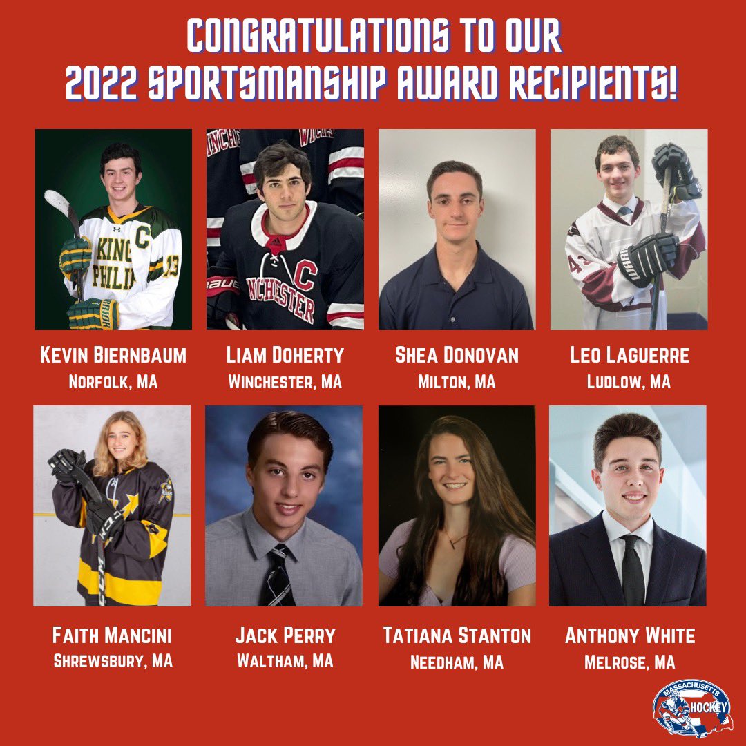 Mass_Hockey's tweet photo. Huge congratulations to our 8 winners of the 2022 Sportsmanship Award! To find out more about our recipients and their future plans visit https://t.co/ygwjuNjUGW https://t.co/vnpGvzfjVV