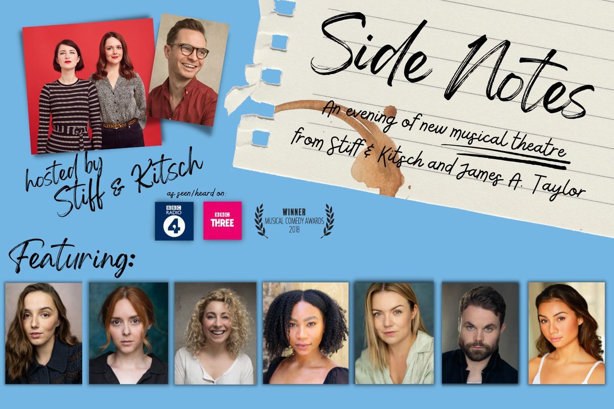 An evening of new #musicaltheatre Side Notes 🖊  hosted by the award winning duo <a href="/StiffAndKitsch/">Stiff & Kitsch</a>  is coming on 30 Oct: theotherpalace.co.uk/side-notes/. The cast includes <a href="/Show_Jo/">Jodie Jacobs (She/They)</a> , <a href="/EvelynHoskins/">Evelyn Hoskins</a> , <a href="/ohhkaeli/">KAELI // Kayleigh McKnight</a> , <a href="/peterhannah88/">Peter Hannah</a> , <a href="/ClaireOLearyx/">Claire O’Leary</a>,  <a href="/RobynRoseli/">Robyn Rose-Li</a> , <a href="/RumiSutton/">Rumi Sutton</a> &amp; others.