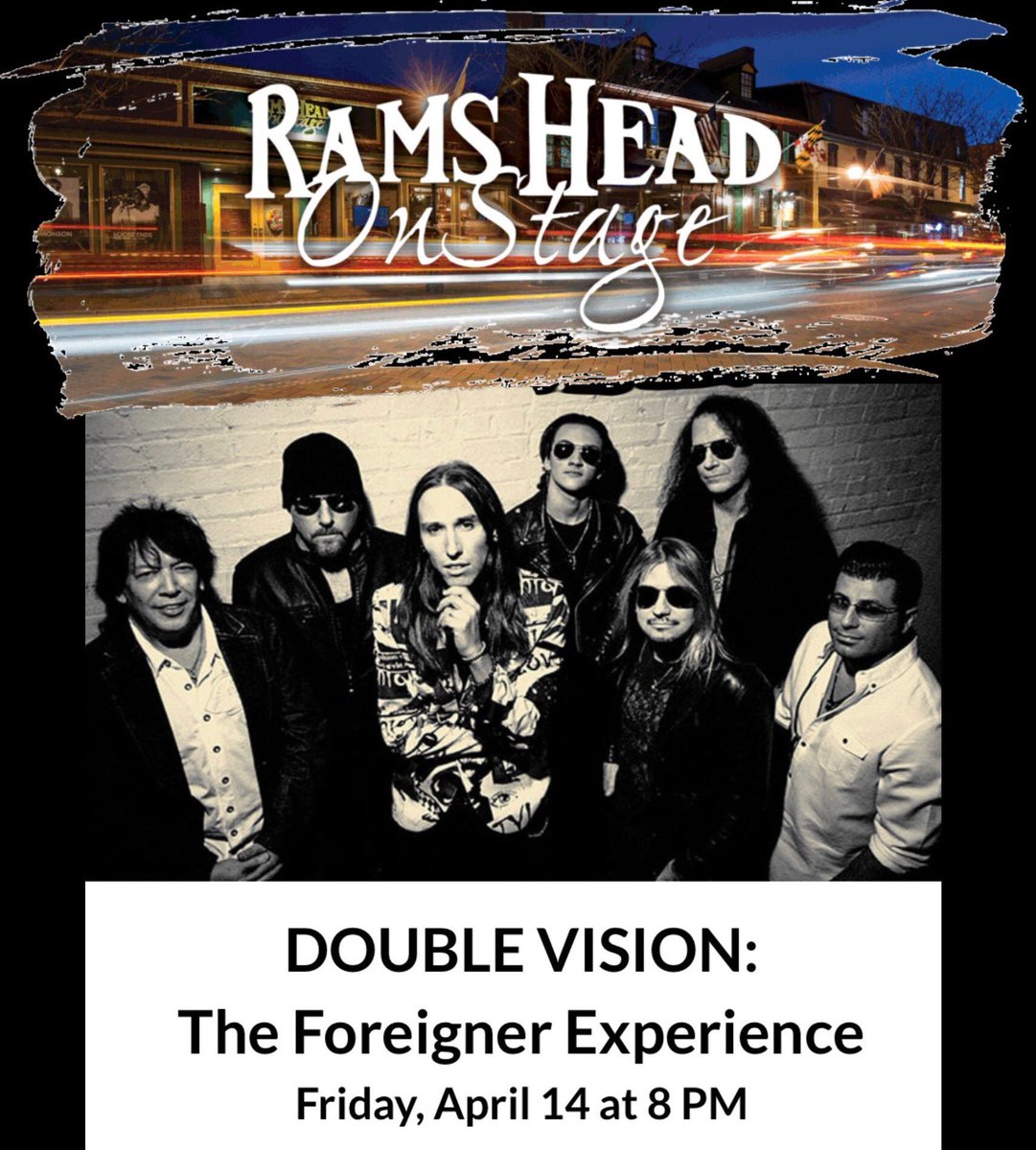 Panzyler Entertainment Group (@panzyler) on Twitter photo JUST ANNOUNCED! Double Vision - The Foreigner Experience is coming to <a href="/RamsHeadOnStage/">Rams Head On Stage</a> in Annapolis, MD on Friday, April 14! Tickets on sale now 🤘<a href="/DVtheband/">DOUBLE VISION - The Foreigner Experience</a> <a href="/RamsHeadGroup/">Rams Head Restaurants</a> JUST ANNOUNCED! Double Vision - The Foreigner Experience is coming to <a href="/RamsHeadOnStage/">Rams Head On Stage</a> in Annapolis, MD on Friday, April 14! Tickets on sale now 🤘<a href="/DVtheband/">DOUBLE VISION - The Foreigner Experience</a> <a href="/RamsHeadGroup/">Rams Head Restaurants</a>
