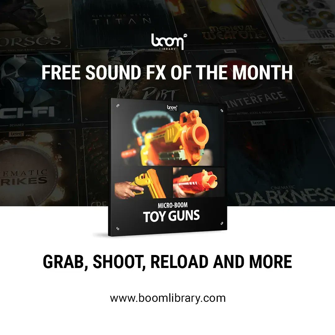 BOOMlibrary's tweet photo. FREE SOUND FX EVERY MONTH!
Join the BOOM Library Newsletter now to get our FREE SOUND FX of the month.
Get ready for some free TOY GUNS sounds. 🤡🔫
➡️Subscribe here: https://t.co/lPmhAPj7vH
#boomlibrary #sounddesign #freebie #freesfx #soundlibrary https://t.co/RRH1ErtCuE