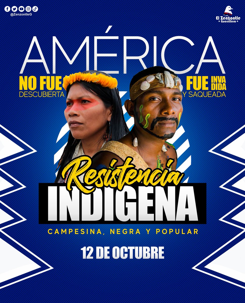#Nicaragua | Hoy #12octubre Conmemoramos el Día de la Resistencia Indígena, Negra y Popular. Aquel año de 1492: América no fue descubierta, fue Invadida y Saqueada !!! ✊🏻🇳🇮

#HayPatriaHayPaz 
#PatriaBenditaYLibre 
#2022EsperanzasVictoriosas