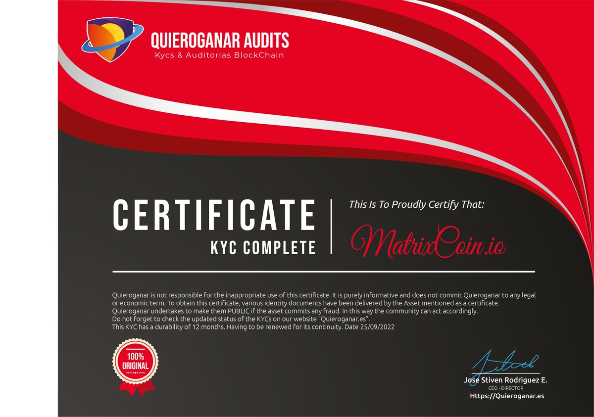 Proyecto MATRIX COIN crea KYC con Quieroganar Audits.

Prueba de la creación: youtube.com/shorts/rBI1EZb…

Más información en nuestra web / Youtube / Web del proyecto Matrixcoin.io

#matrix #matrixcoin #crypto #criptomonedas #altcoins #binance #trading #bitcoin