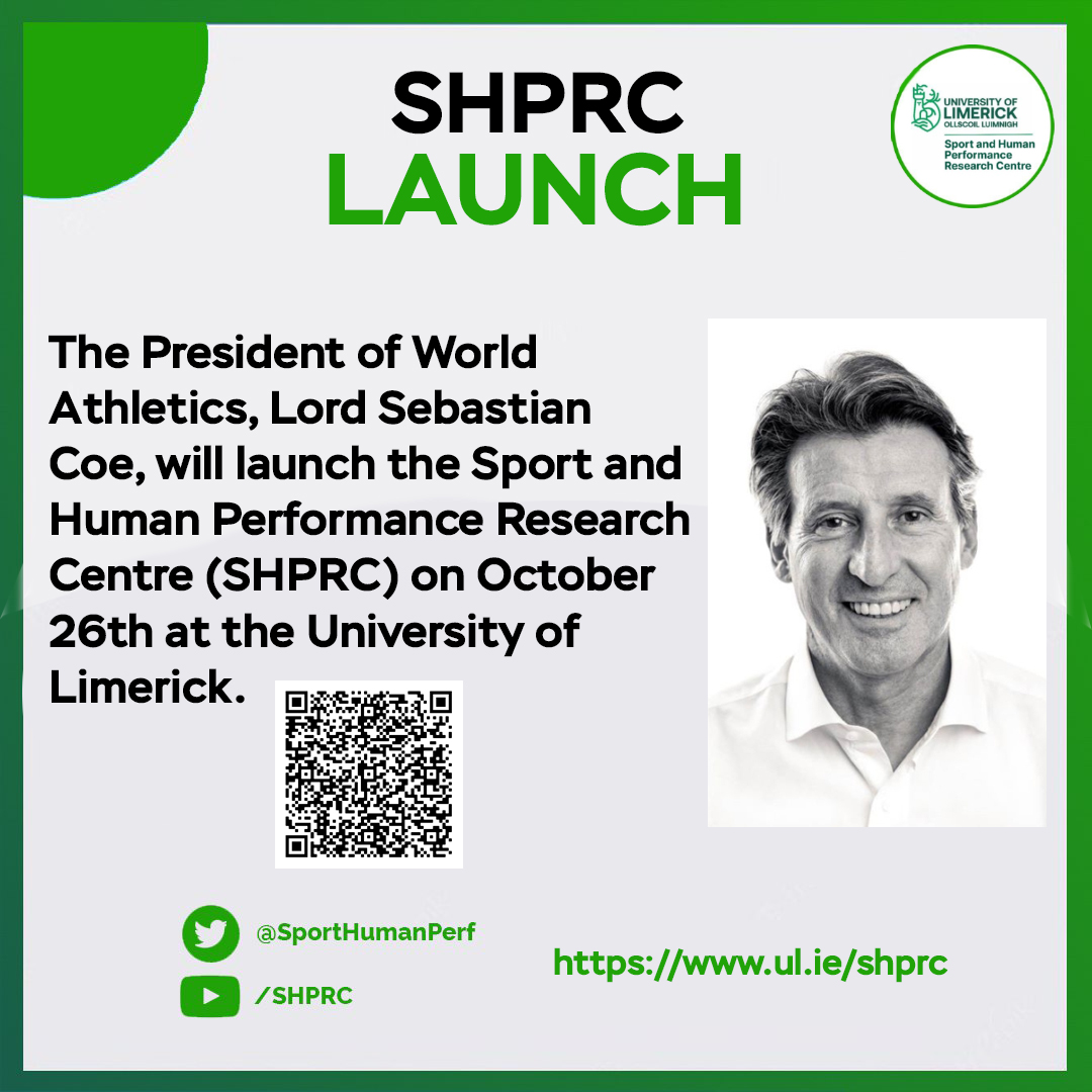 PessLimerick's tweet photo. We are delighted to announce our SHPRC Official Launch on the 26th of October at @UL 

If you are interested in attending our launch, check out the link below: https://t.co/VnGuaMphtE 

#SHPRC #SportScience #SportResearch #ResearchCentre #HumanResearch #SportHumanPerf #PESS #UL https://t.co/A94L03dTtk