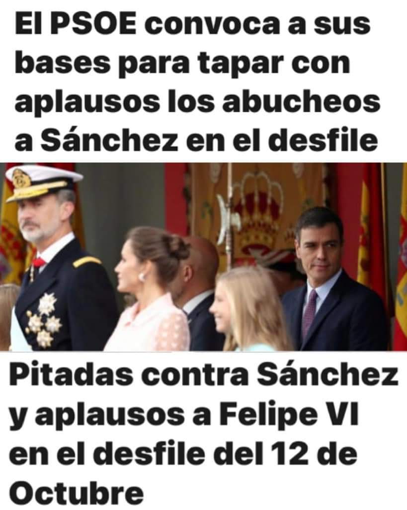 Patético: Sánchez se salta el protocolo para evitar abucheos y hace esperar a los Reyes dentro del coche.
¡Pues no parece q l estrategia del PSOE con los afiliados para tapar los pitos y abucheos a Sanchez, les esté dando resultado a los más 500 asesores personales del Presidente