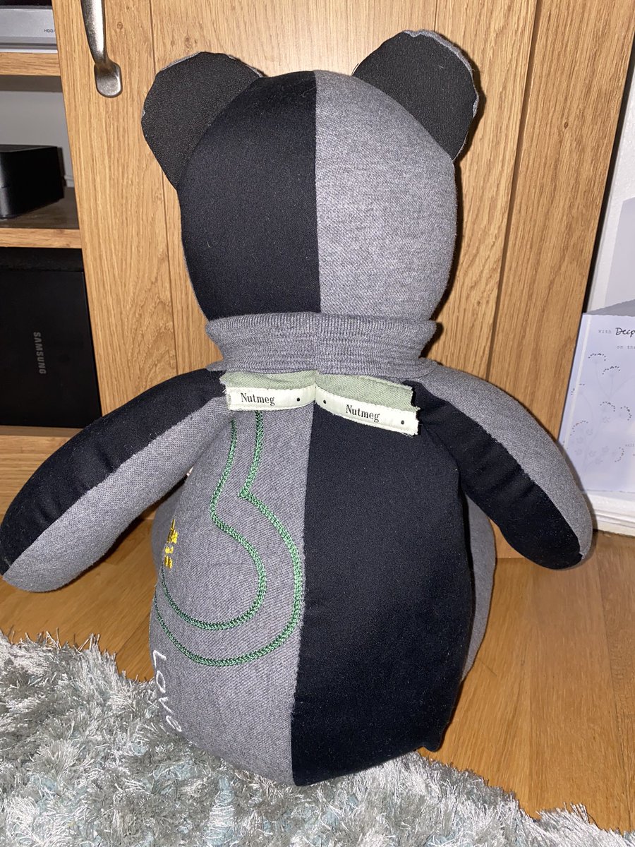 Adamcroft1996's tweet photo. We recently lost my mum. She worked at @Morrisons for 17 years since the day our local store opened! We had this made for my niece out of her old uniform and I think a petition for Mandy the Morrisons bear to be the new mascot is in order! ❤️💜 https://t.co/CAXh4vlgbl