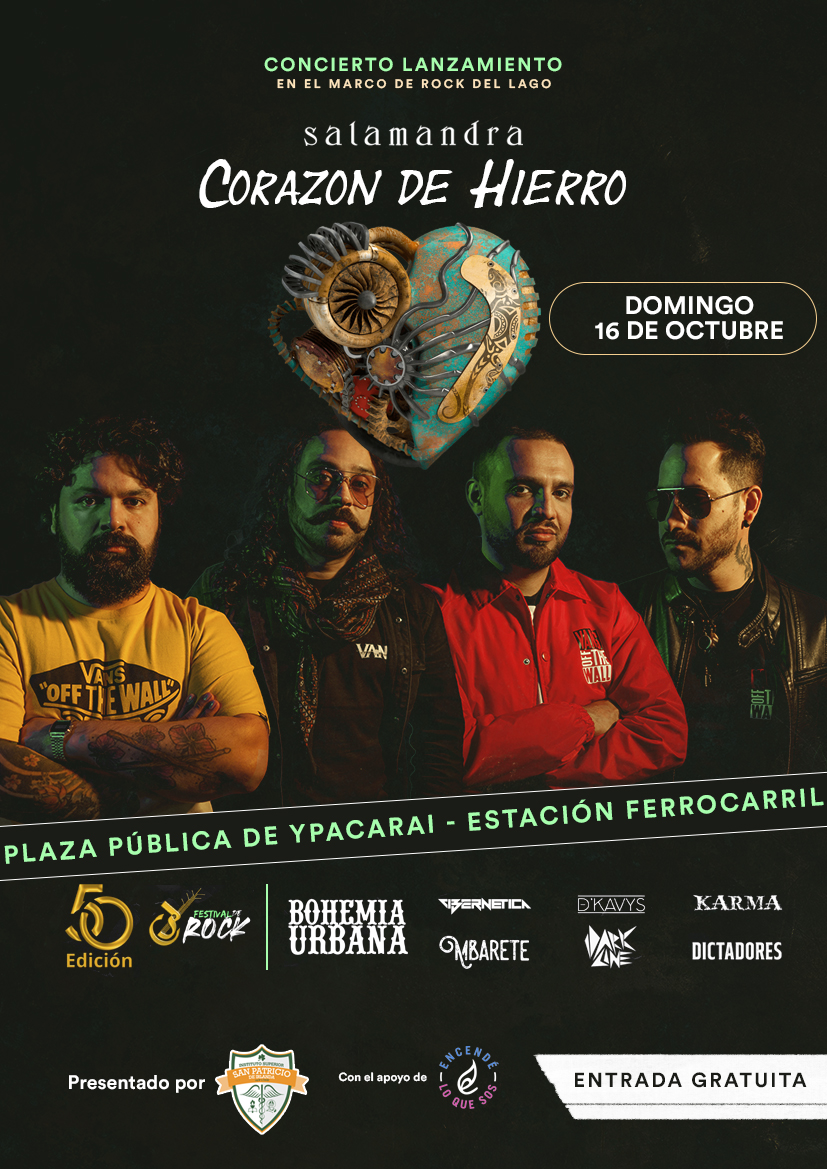 Gente se viene el Concierto Lanzamiento “Corazón de Hierro” - Domingo 16/octubre desde las 15:30, tocamos a las 21:00- Entrada Gratuita - Plaza de Ypacarai frente a la Estación de Ferrocarril #FestivalDelLago #FestivalDelRock