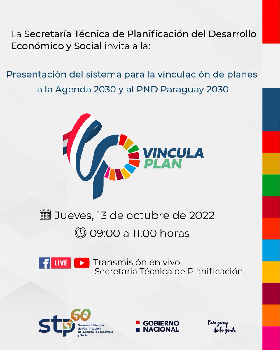 🧐¿Cómo vinculamos los planes generales de mediano y largo plazo con el Plan Nacional de Desarrollo #PND2030py y los ODS?

Presentamos el sistema que facilita y simplifica el proceso de identificación de objetivos para alinearlos a nuestra hoja de ruta #PND2030py 

Más detalles⬇️