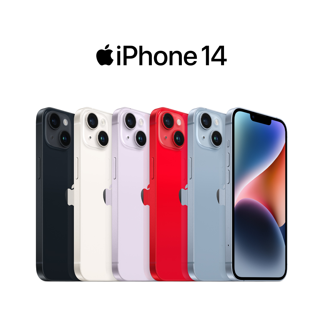 Apple's tweet photo. Dile hola a la nueva familia iPhone 14. Desliza y encuentra el modelo que mejor te va.
