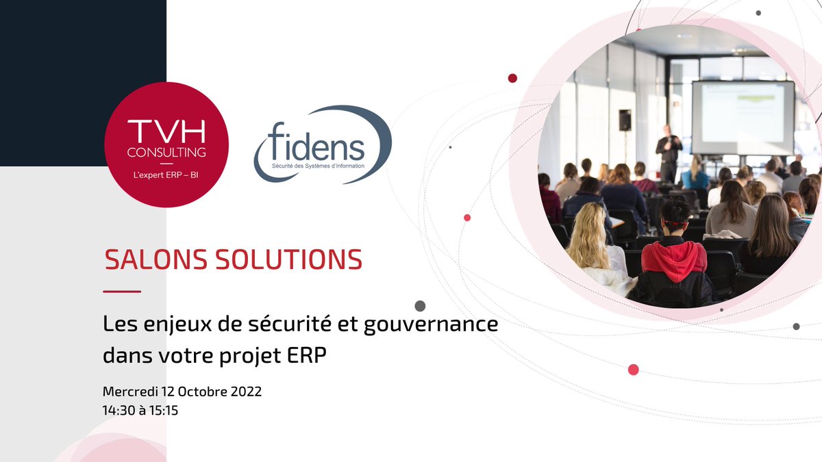 TVHConsulting's tweet photo. Les enjeux de sécurité et gouvernance dans votre projet #ERP - 🎙 Atelier animé par le fondateur de Fidens et notre expert #Microsoft. 

👉 Rejoignez-nous à 14h30 en salle Paris ! @SalonsSolutions 

#cyber #atelier #SalonsSolutions https://t.co/ky3QNkXcdK