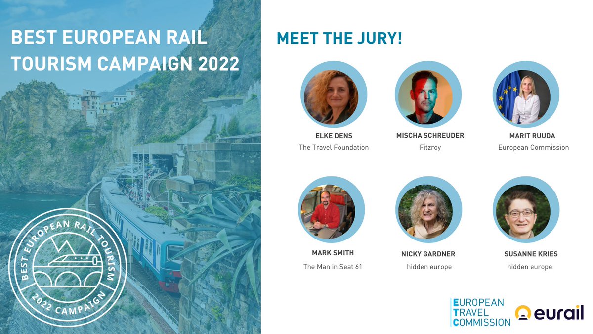 ETC and <a href="/Eurail/">Eurail</a> are excited to present the jury for the Best #Rail #Tourism Campaign 2022 🛤️: <a href="/elkedens/">Elke Dens</a>, <a href="/mischaschreuder/">Mischa Schreuder</a>, <a href="/Transport_EU/">EU Transport</a>, <a href="/seatsixtyone/">The Man in Seat 61</a> &amp; <a href="/hiddenEurope/">hidden europe</a>!

🏆 The winners will be announced at the award ceremony on November 15.

Stay tuned 👉 bit.ly/RailTourism2022