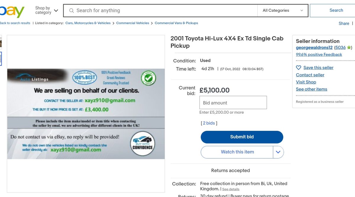 LesTwigg's tweet photo. Come on @eBay_UK @eBayUK_news @AskeBay , listing is still up despite reporting on site and on here.
Not only an identical listing but even the same bloody email address as before, yet when honest people put their contact details, you remove them... https://t.co/pKUWVtMuQF
