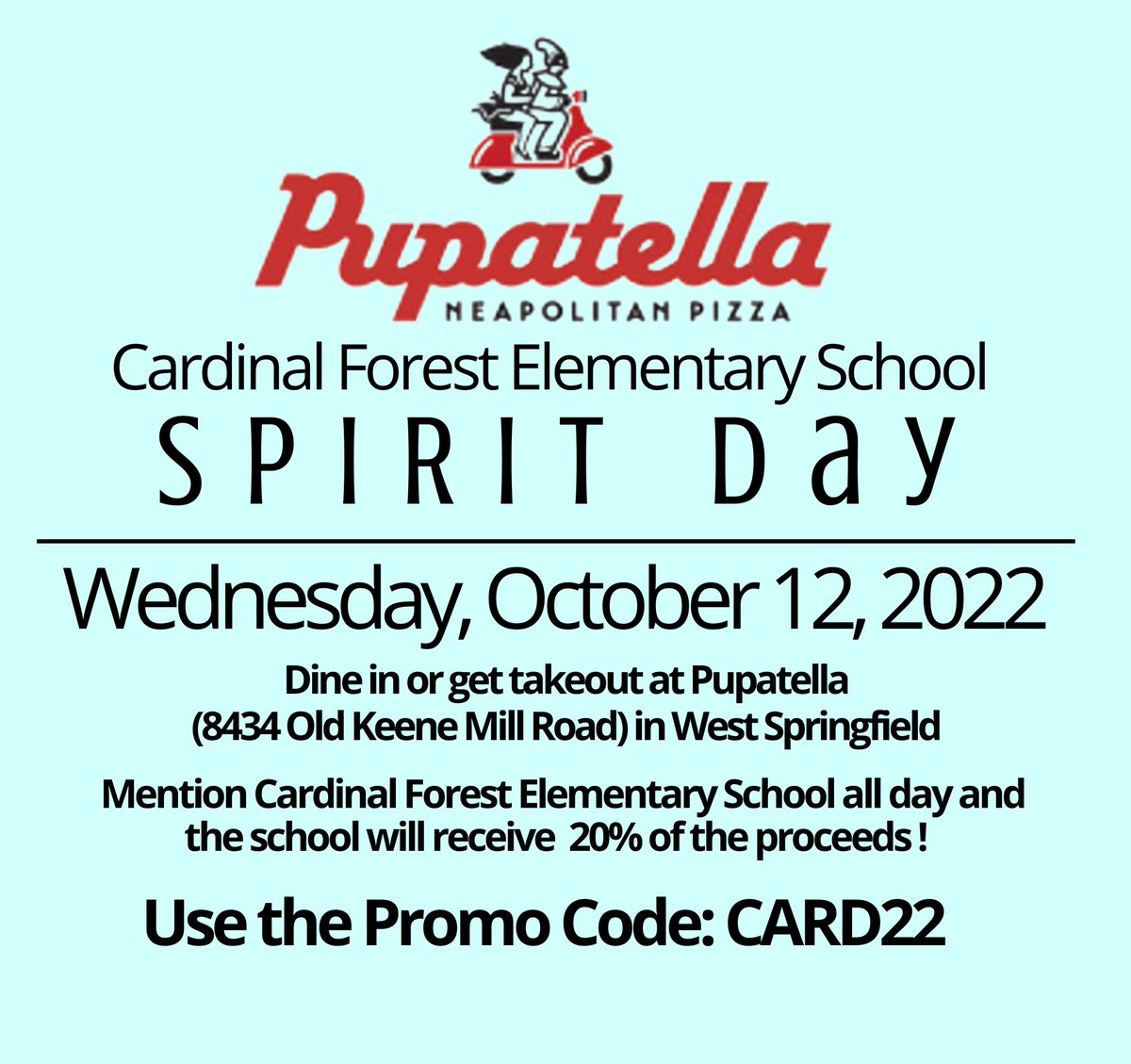 Cardinal Forest ES PTA (@redbirdpta) on Twitter photo Today is the day!! ALL day long, mention Cardinal ForestElementary or use code CARD22, and cardinal forest gets 20% of all the proceeds! <a href="/CFESRedBirds/">Cardinal Forest ES</a> Today is the day!! ALL day long, mention Cardinal ForestElementary or use code CARD22, and cardinal forest gets 20% of all the proceeds! <a href="/CFESRedBirds/">Cardinal Forest ES</a>