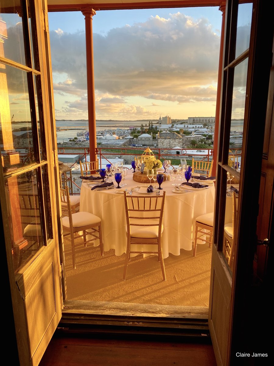 NatlMuseumBDA's tweet photo. "It was such a magical evening with full moon cocktails overlooking the flags and sunset dinner bathed in this October golden light, the guests, and we, were so enchanted.” 

Thanks to Claire James for sharing this fabulous photo of her event at NMB!  #NMBvenuehire #bermudaevents https://t.co/LOxDLDZMjK