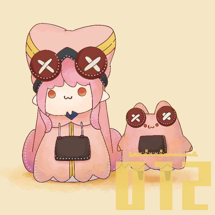 button eyes pink headwear pointy ears pink hair hat hood :3  illustration images