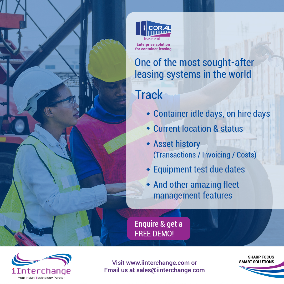 IinterchangeL's tweet photo. Make your Depot an efficient workplace with iCoral's EDI and tracking features.
#iInterchange #iDepo #containerrepair #Containermanagementsoftware #Containermanagement #softwarecompany #Software #itservices #containers https://t.co/hfsCiivzvw
