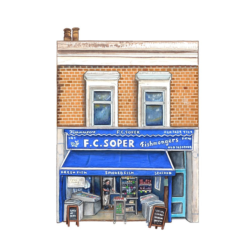 camberdesigns's tweet photo. New print alert! Amazing fishmongers F.C.Soper in #nunhead available here https://t.co/viRRzfM55a 

#painting #fcsoper #nunhead #nunheadarttrail #london https://t.co/mxfdqxI4Ig