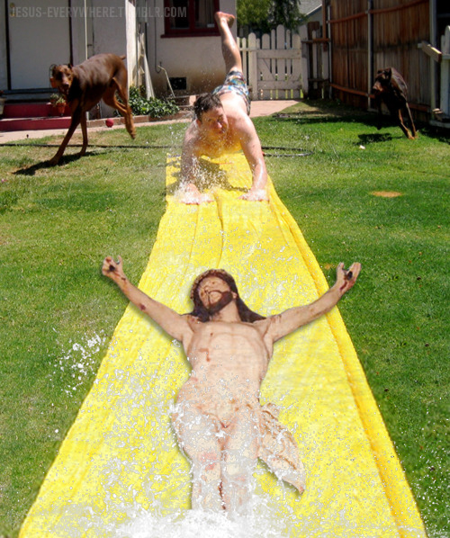 pissonacopcar's tweet photo. some of my favourite saviors: 

#4: Slip-N-Slide jesus.

#SlipNSlideJesus #someofmyfavouritesaviors #jesus https://t.co/08MAuHzZU0