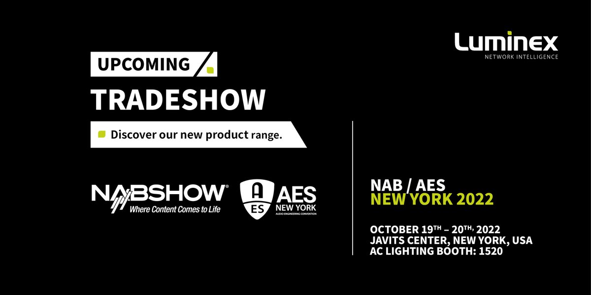 Luminex (@luminex_network) on Twitter photo Together with our North American Distributor <a href="/ACLighting_Inc/">AC Americas</a>, we will be exhibiting at <a href="/NABShow/">NAB Show</a>  (Co-located with AES Show) in #NewYork booth 1520 next week.
Come and see our new GigaCore 30i and discover a fully pre-configured 10Gb network switch for #AVNetworkingMadeEasy Together with our North American Distributor <a href="/ACLighting_Inc/">AC Americas</a>, we will be exhibiting at <a href="/NABShow/">NAB Show</a>  (Co-located with AES Show) in #NewYork booth 1520 next week.
Come and see our new GigaCore 30i and discover a fully pre-configured 10Gb network switch for #AVNetworkingMadeEasy