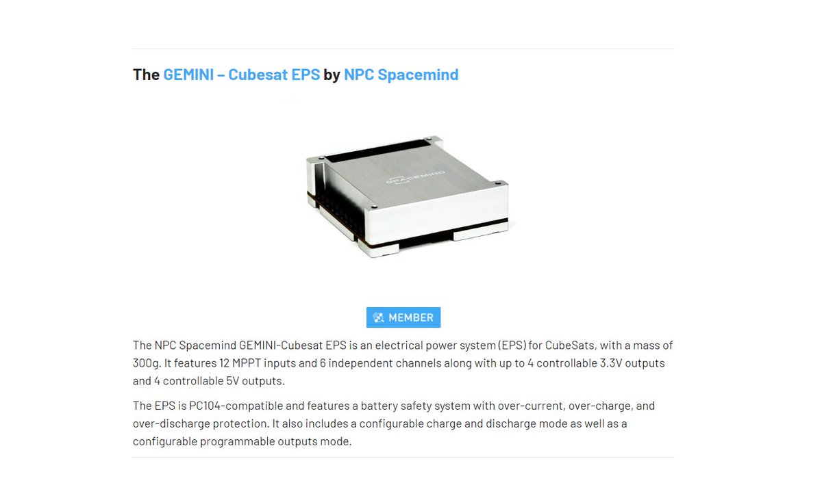 satsearch (@satsearchco) on Twitter photo The <a href="/NSpacemind/">NPC_SPACEMIND</a> GEMINI - Cubesat EPS has been added to our roundup of satellite Electrical Power Systems (EPS) on the global marketplace for space:
blog.satsearch.com/2020-06-10-sat…
#CubeSat #EPS #SatellitePower #NewSpace #Space The <a href="/NSpacemind/">NPC_SPACEMIND</a> GEMINI - Cubesat EPS has been added to our roundup of satellite Electrical Power Systems (EPS) on the global marketplace for space:
blog.satsearch.com/2020-06-10-sat…
#CubeSat #EPS #SatellitePower #NewSpace #Space