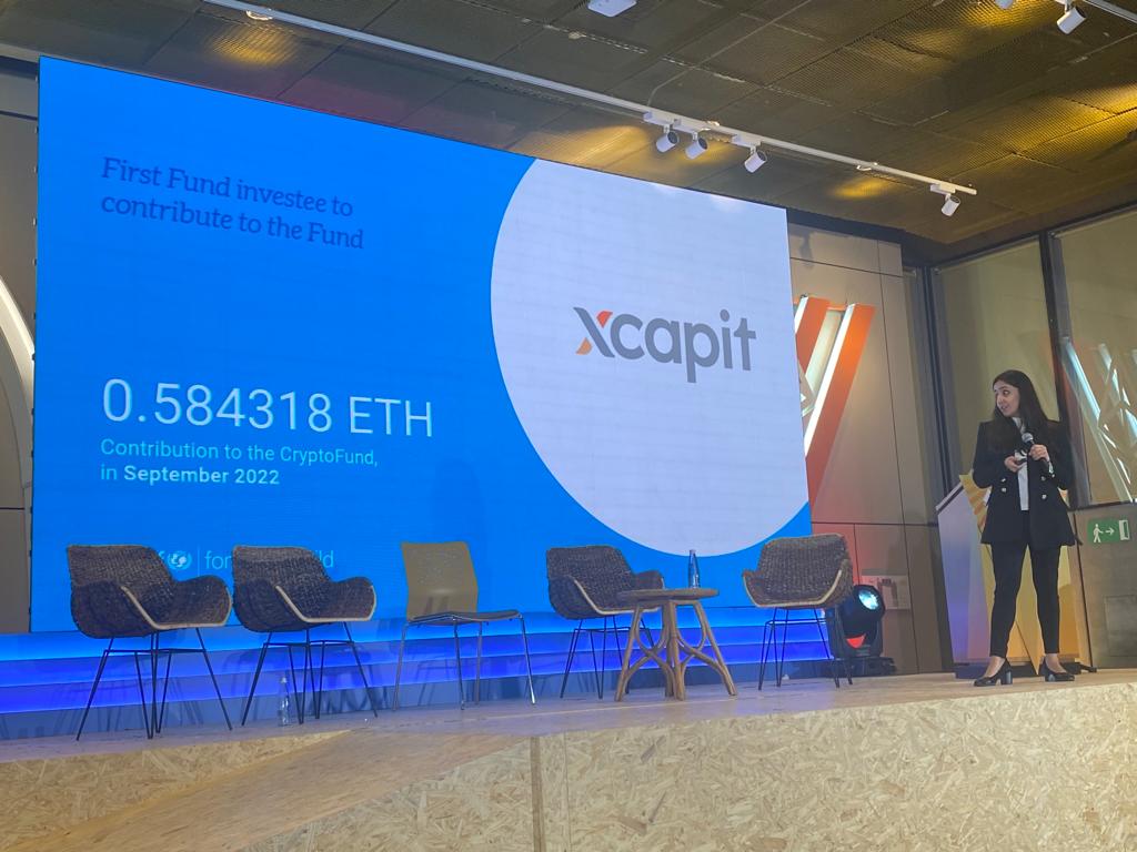 UNICEFinnovate's tweet photo. 📸Day 1 of #DevconVI ✅ 

@bedisanna unpacked the @UNICEF CryptoFund, our pilot to explore how #blockchain can change futures for the most vulnerable. 

And Venture Fund companies @bloinx_io @xcapit_app @TreejerTalks @rahataid representing and embodying #techforgood 🚀 https://t.co/I85epZ6yal