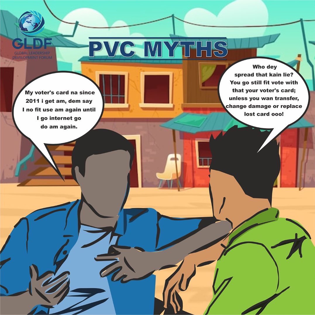 gldf_nigeria's tweet photo. PVC MYTHS BUSTED:
Dear Electorate,
As we approach the #2023elections be armed and NOT get deceived OR misinformed about the Permanent Voters Card (PVC) and Voting.
Be wise and protect your votes and voting right.
#getyourpvctoday #yourvotecounts #gldfpvcdrive https://t.co/tEgCN7OJip