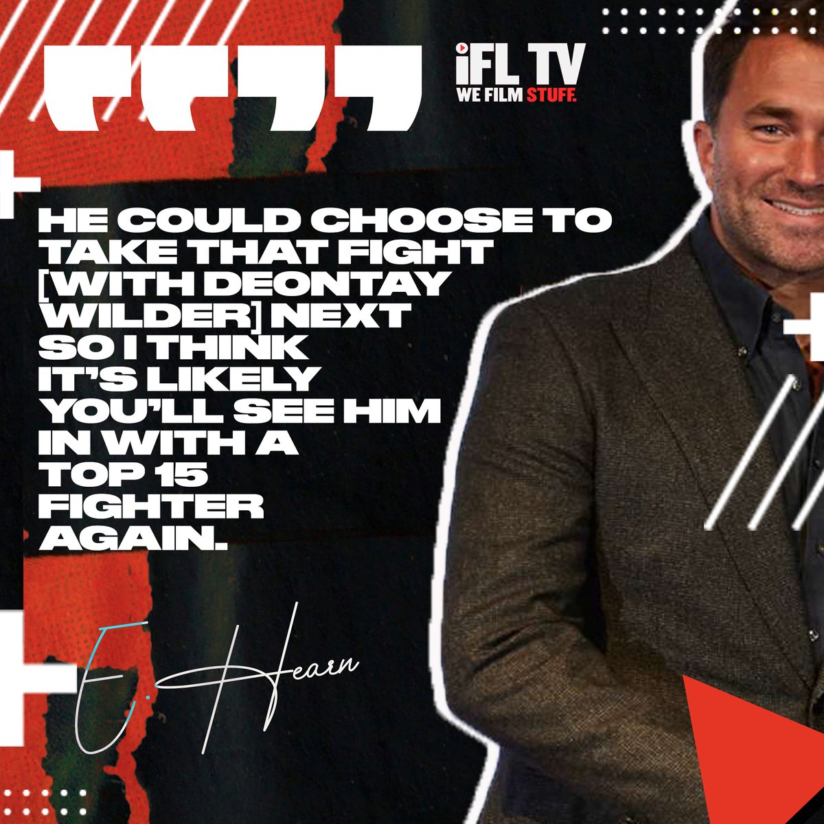 IFLTV's tweet photo. 👀 @EddieHearn hasn't ruled out @AnthonyJoshua taking on @BronzeBomber in his next fight.

Who do you think wins that one? 🤔

(Source: @DAZNBoxing)

#AnthonyJoshua #DeontayWilder #BoxingFans https://t.co/DsZQTT6sTH
