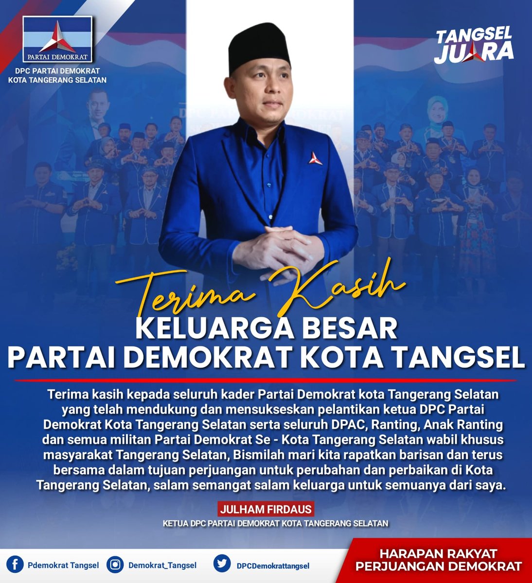 DPCPD_Tangsel's tweet photo. Mari kita Rapatkan barisan Partai Demokrat Kota Tangerang Selatan untuk Menjaga Ketua umum kita mas @AgusYudhoyono. Dari fitnah" yg beredar #bersamarakyatmemperjuangkanperubahandanperbaikan #ahypresiden #ahyanies #DPCDemokrattangsel #Tangseljuara #DemokratBersamaRakyat https://t.co/GZ8VgKQZqv