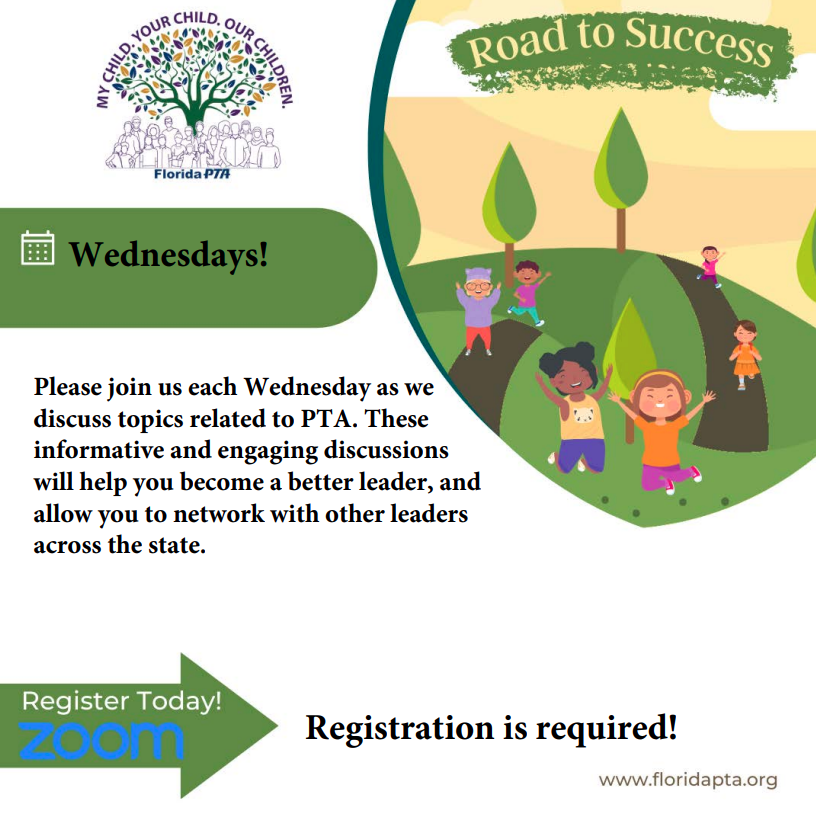 Join Florida PTA each Wednesday! Registation is required- floridapta.org/road-to-succes…