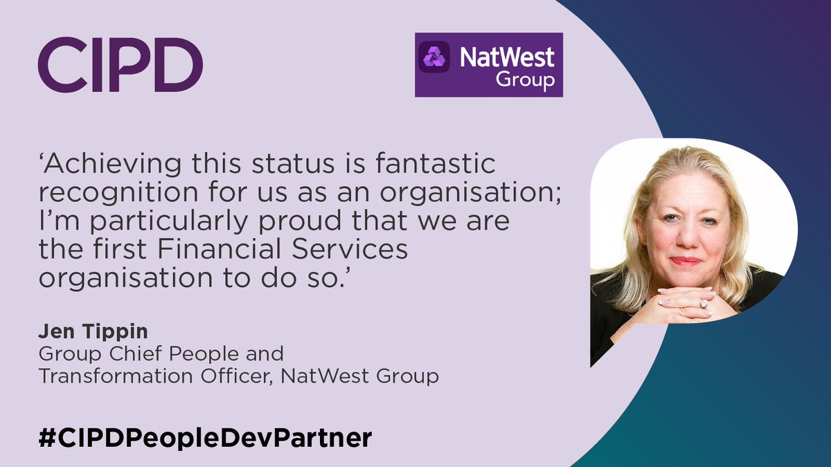 CIPD's tweet photo. We're delighted to announce a new CIPD People Development Partner: @NatWestGroup. A great fit; NatWest is strongly aligned with the @CIPD Profession Map, being principles-led, evidence-based &amp; outcomes-driven 🙌 

More info here: https://t.co/ZUus3Sq6t4
#CIPDPeopleDevPartner https://t.co/RaX3ZejFAV