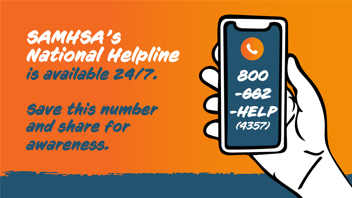 The <a href="/samhsagov/">SAMHSA</a> free National Helpline is available whenever you need it. Find more treatment options: ow.ly/emiw50EJbgX
