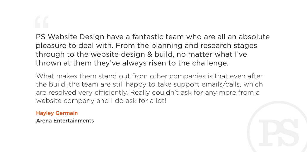 Read our fantastic review from Hayley Germain, Arena Entertainments
#pswebsitedesign #websitedesign #webdevelopers #webdesign #yorkshire #ilkley #leeds