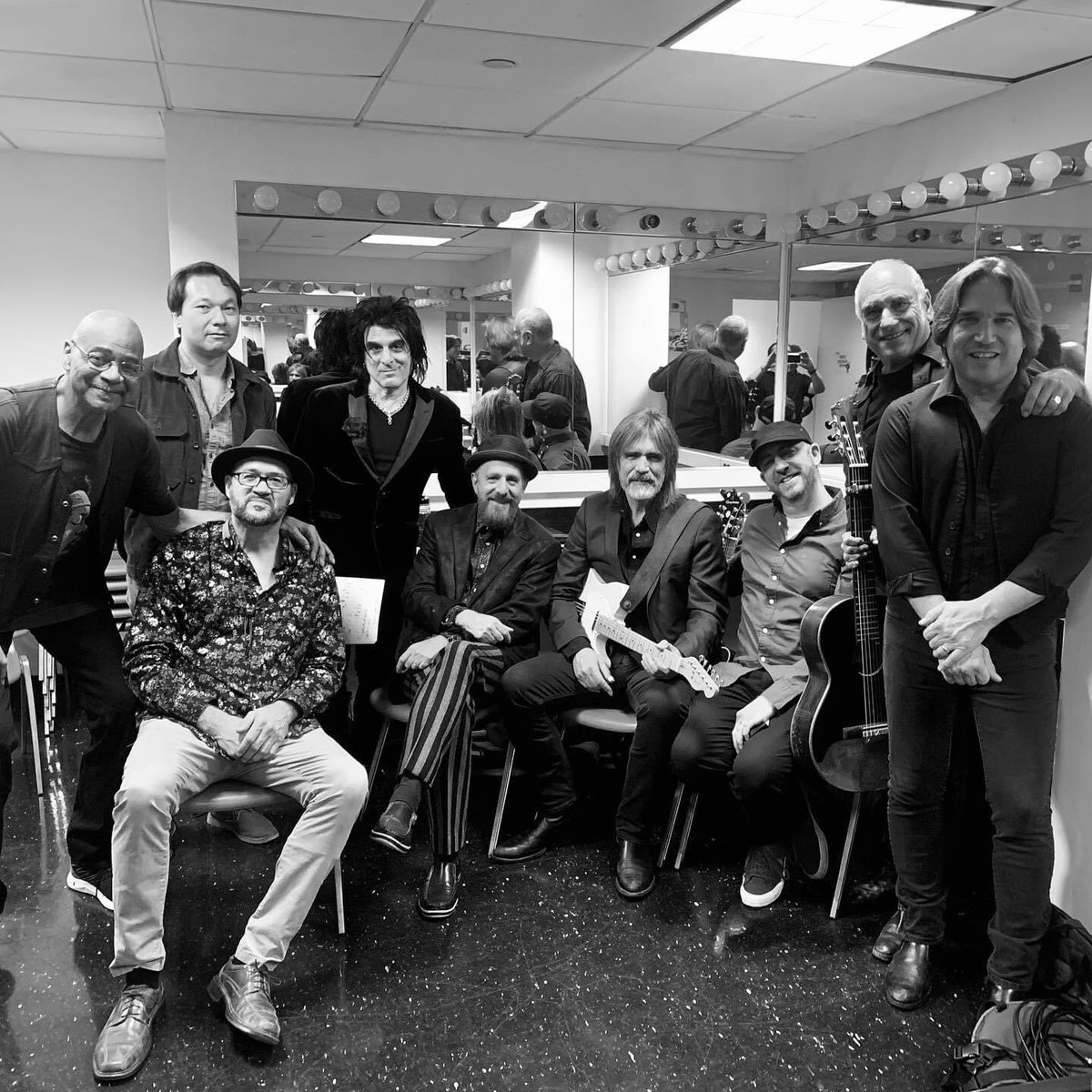SteveConteNYC's tweet photo. What a lineup for the 42 Annual John Lennon Tribute in NYC! (Just the boys in this shot) L-R:
Fred Walcott, Pete Yarin, Jay Collins, SC, Rich Pagano, Larry Campbell, Ben Zwerin, David Broza & Tommy Williams.
#johnlennon #tribute #theaterwithin #symphonyspace #nyc https://t.co/TP6lLmj9Oh