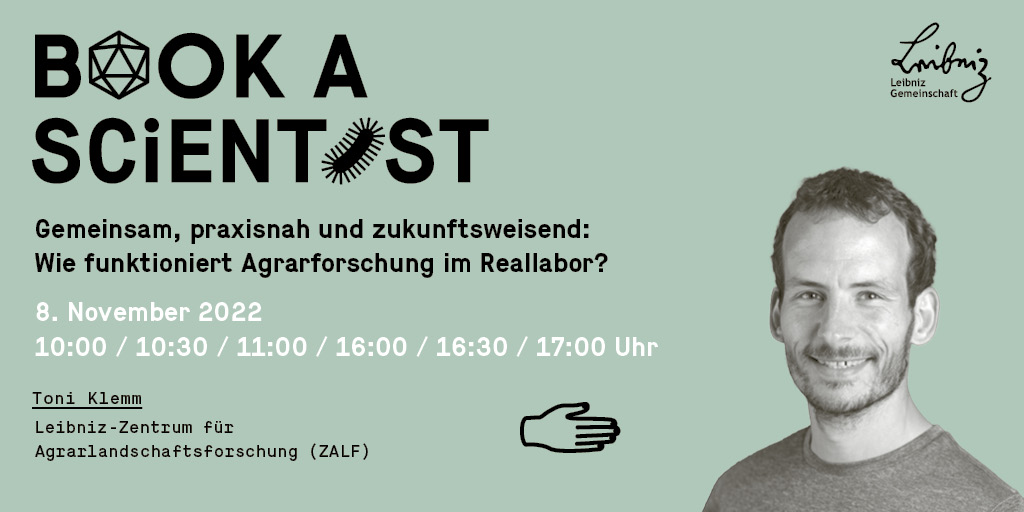 zalf_leibniz's tweet photo. How do we make the transition to a more climate-friendly #agriculture? 🚜 And how does research actually work in a living lab? 🧐
You can discuss these and other questions with @ToniKlemm on November 8 at #BookAScientist! https://t.co/mWbZVe8pgz https://t.co/DWby8SYGy1