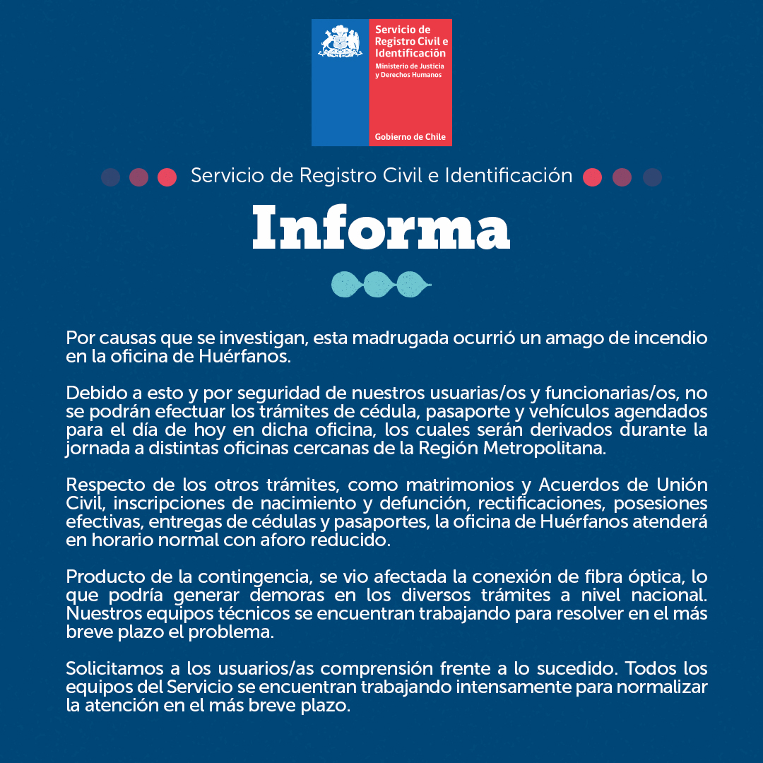 RegCivil_Chile's tweet photo. 📢Registro Civil informa: https://t.co/yA449wawvw