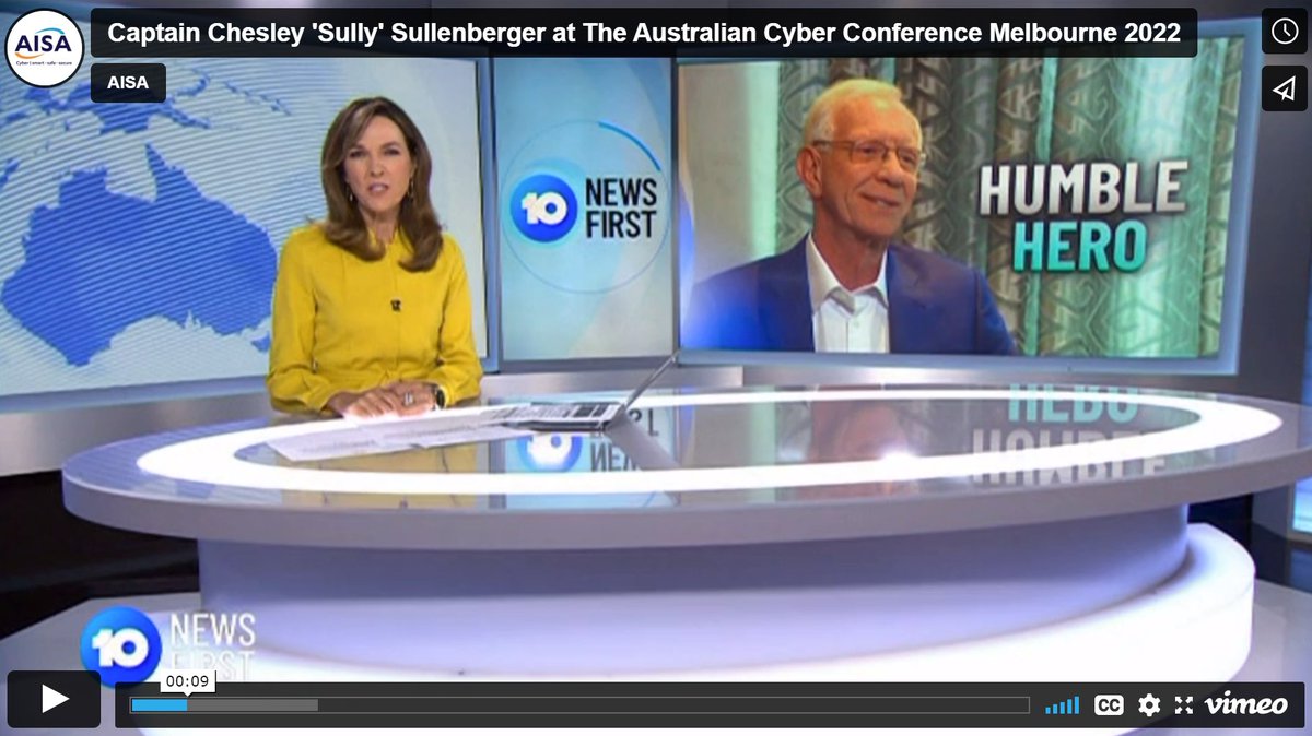 AISA_National's tweet photo. This humble hero, Captain Chesley 'Sully' Sullenberger, has been dedicated to the pursuit of safety his entire adult life.

See his interview with Channel 10 News First here:
https://t.co/uFJneYuSYi

@Captsully 
@10NewsFirst 

#captainsully #sullenberger #cybercon2022 #cybercon22 https://t.co/s9qKt2wfMb