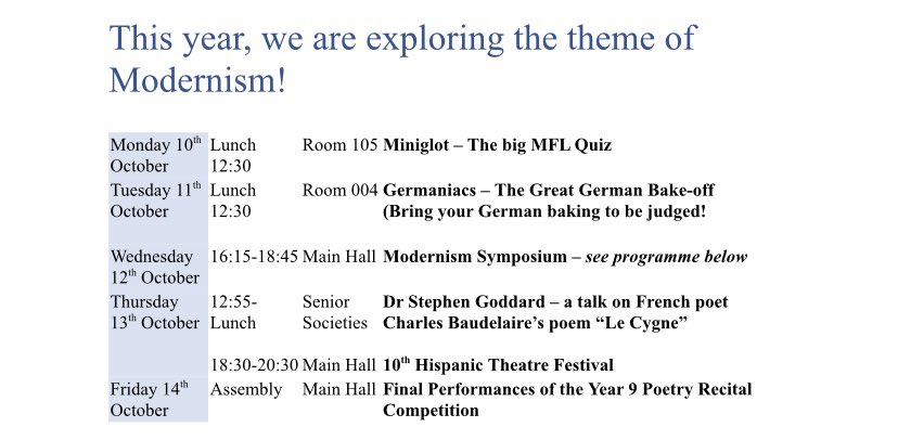 NLCS_Languages's tweet photo. Don’t forget to come to some of the #mflweek events! https://t.co/yj7sDqSEOd