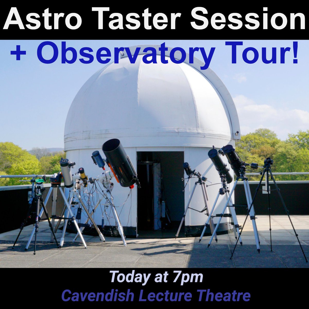 The first meeting of this year is today! We'll talk about our society's plans for this year, introduce you to astronomy, then go and see the telescopes (including the one in the dome!)

To help you get there, here's a map with Cavendish highlighted: tinyurl.com/3nt8ba4c