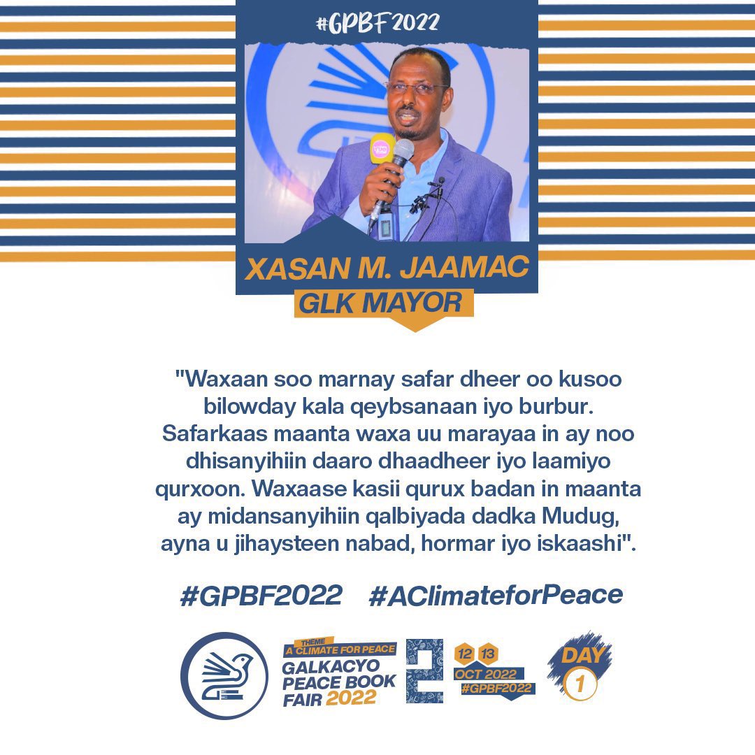 SomaliaPdrc's tweet photo. Hassan Jamac: Galkaio Mayor shares that the city has come a long way, now the citizens can take pride in our development of infrastructure and roads that was done thanks to the peace and collaboration #GPBF https://t.co/QBZAn63Lwa