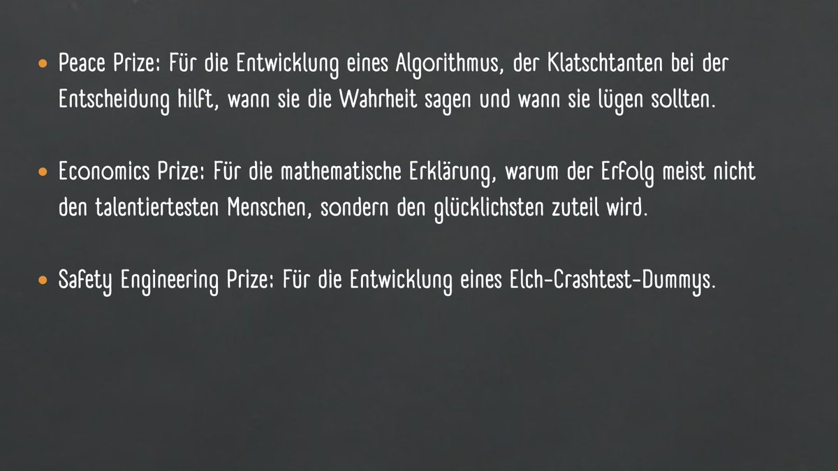 Eine schöne Tradition, die wir auch 2022 weiterführen: in Folge 225 präsentieren wir euch wieder die Gewinner:innen des Ig-Nobelpreises! Und es war mal wieder viel Skurriles und Spannendes dabei😄 Mehr Infos in den Slides – welche Kategorie ist euer Favorit?? #ignobel #minkorrekt