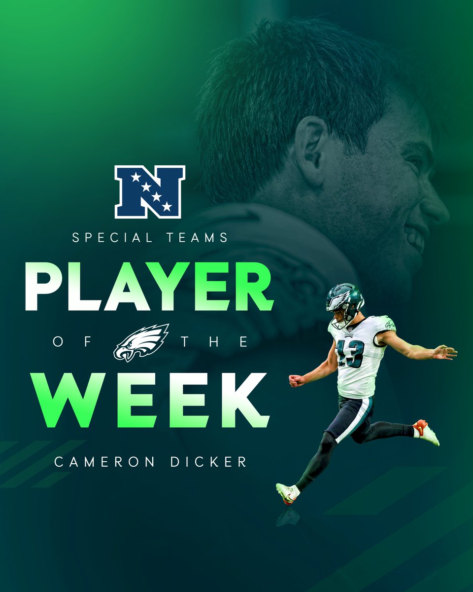 Philadelphia Eagles (@eagles) on Twitter photo Congratulations to <a href="/camerondicker/">Cameron Dicker</a>, named NFC Special Teams Player of the Week!
#FlyEaglesFly Congratulations to <a href="/camerondicker/">Cameron Dicker</a>, named NFC Special Teams Player of the Week!
#FlyEaglesFly