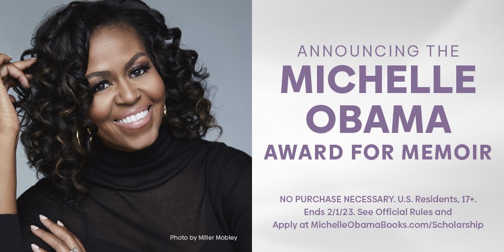 I'm thrilled to share that @PenguinRandom and @DiverseBooks are launching the Michelle Obama Award for Memoir, a new creative writing award focused on memoir for public high school students. Apply today and learn more about the $10,000 scholarship: michelleobamabooks.com/scholarship