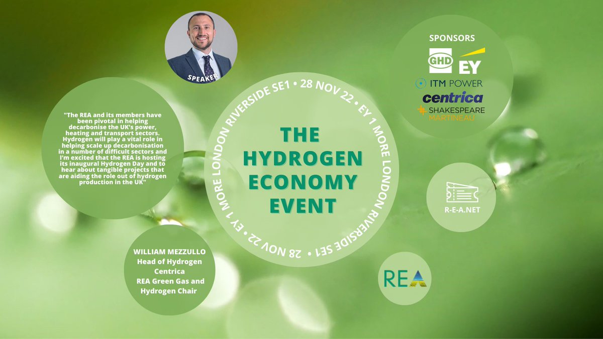🗓️ Not long to go until #Hydrogen22! On Monday 28th November, this REA event will bring together stakeholders and experts to discuss the latest policy, regulatory and technical developments supporting the hydrogen economy.

Book your tickets here:
r-e-a.net/events/the-hyd…