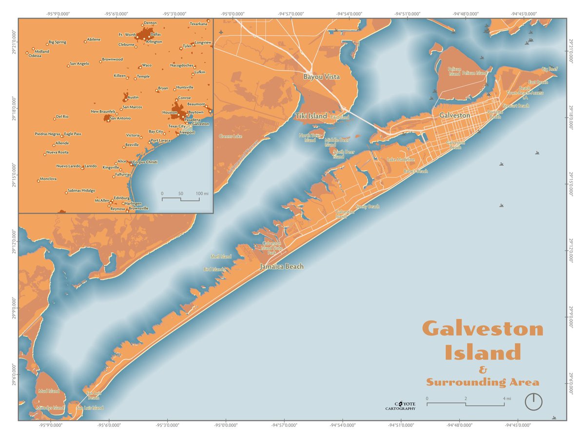 CoyoteCarto's tweet photo. #Map of #Galveston Island (and surrounding area) #Texas #cartography #qgis https://t.co/JfnQlMrNqW