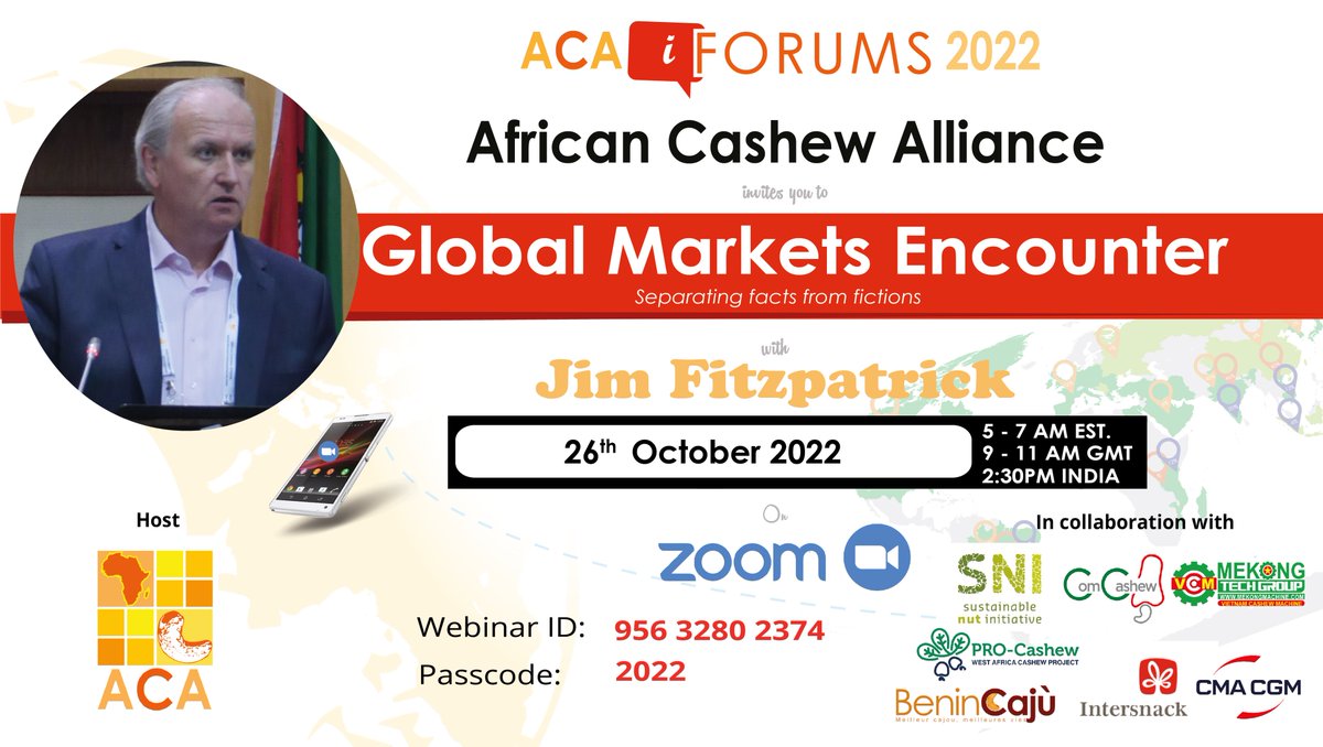 AfricanCashew's tweet photo. Thank you for joining the #GME today!

We look forward to the #26thOct. to discuss "#Markets, #ProductionProspects and #Trends in the Southern Hemisphere - #Brazil, #Mozambique, #Tanzania and #Indonesia".

#JimFitzpatrick will have special guests!

RDV in #2weeks @AfricanCashew https://t.co/ABYzFB8AmM