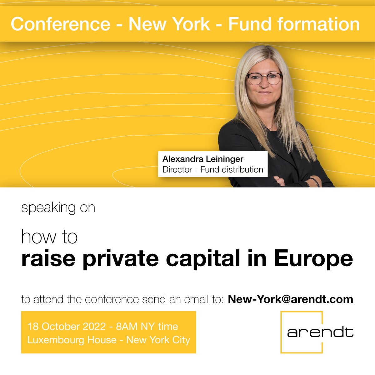 ArendtMedernach's tweet photo. 📊Seminar devoted to #USfundmanagers that deal w/#EUfunds or plan to in the future + US #fundformation #lawyers💬Insight on #Luxembourg’s advantages as a #funddomicile + #funddistribution in EU
📅Register: New-York@arendt.com
🏢Arendt NY: https://t.co/FMhl5az6C9
#law #regulatory https://t.co/EMhJIjR5ip