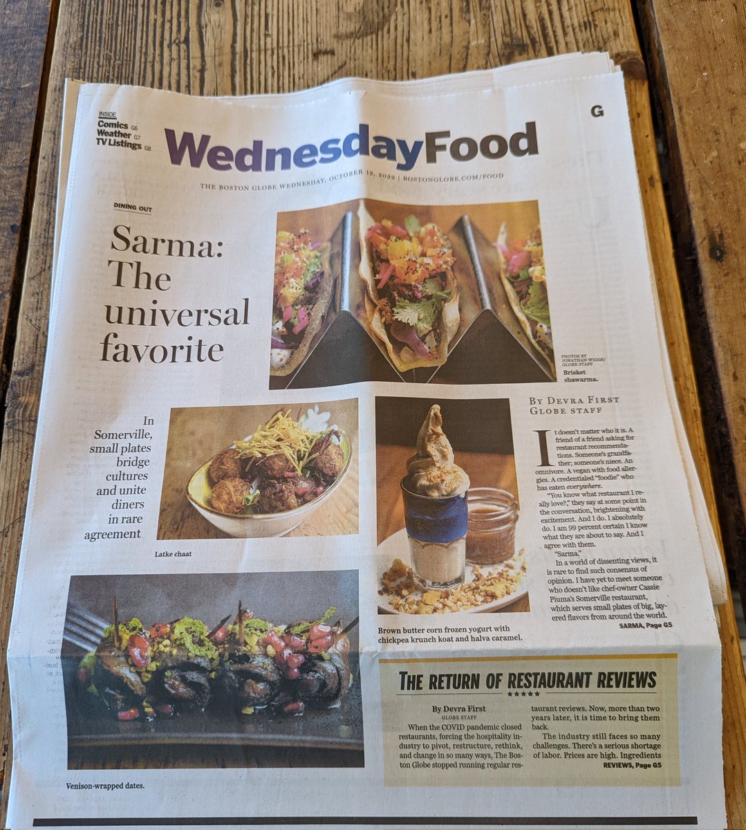 Well-deserved 5 stars and high praise for one of the best chefs and #restaurants in the #Boston area. Congrats to Cassie Piuma and <a href="/SarmaRestaurant/">Sarma Restaurant</a> team. bit.ly/3CrqG51 🌞🌞🌞🌞🌞 cc:<a href="/devrafirst/">Devra First</a> <a href="/morrisglobe/">Chris Morris</a> <a href="/GlobeFood/">Boston Globe Food</a> <a href="/BostonGlobe/">The Boston Globe</a>