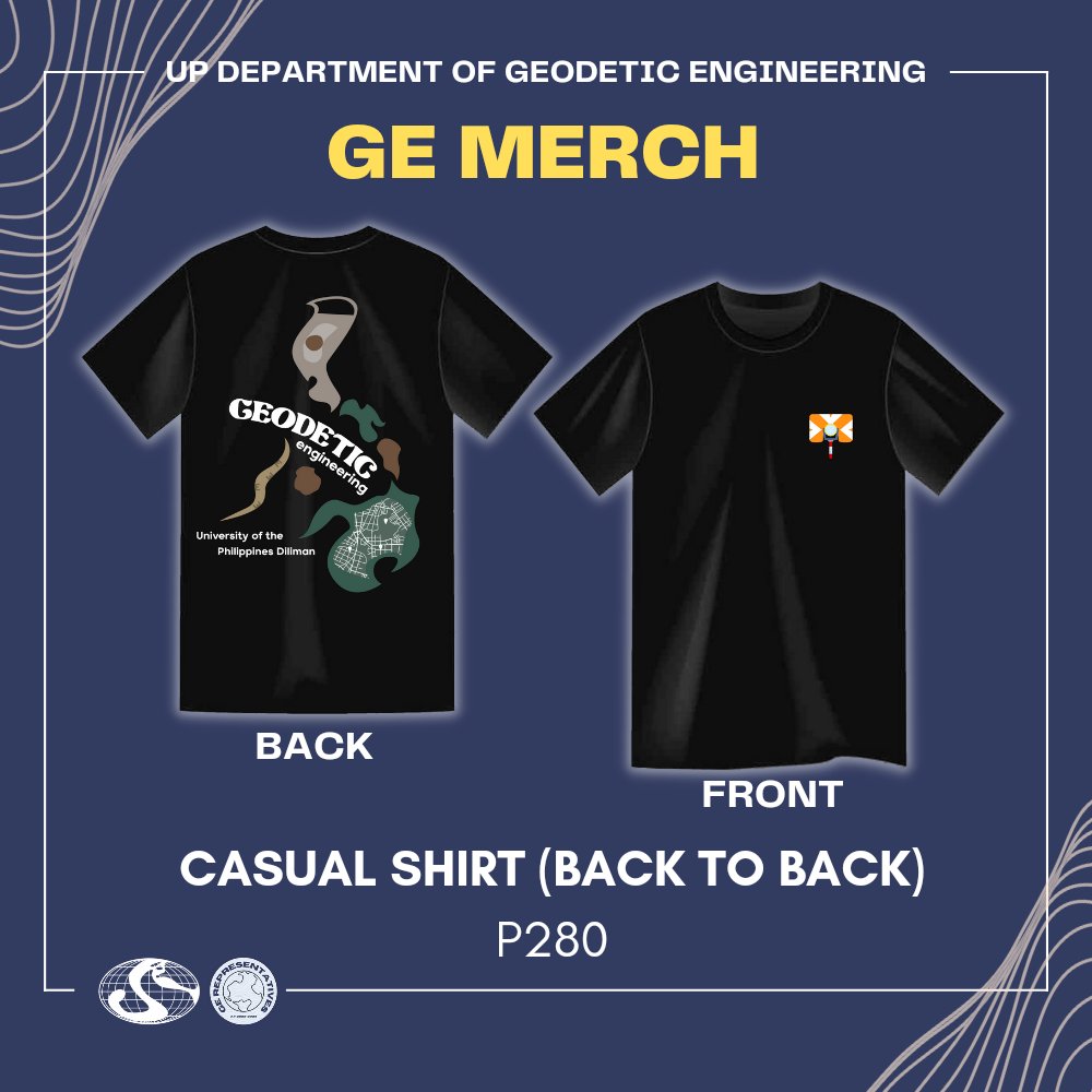GEreps's tweet photo. [GE MERCHANDISE]

Its back!! Geodetic Engineering is both parts art and science - so it pays to look the part! This October, we bring you a collection of 3 designs to show off both the course and the department.

Order now at: https://t.co/MbUpJChRmV https://t.co/GHnBnVfAx0